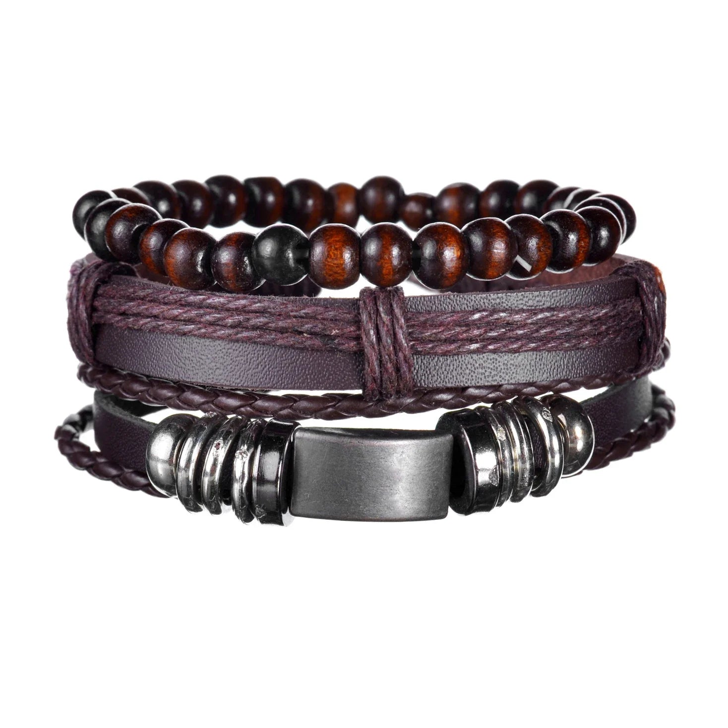 New Trendy Retro 4pcs/Set Bracelets & Bangles Men's Multilayer Black Leather Jewelry Charm Pulseiras Boyfriend Wristband