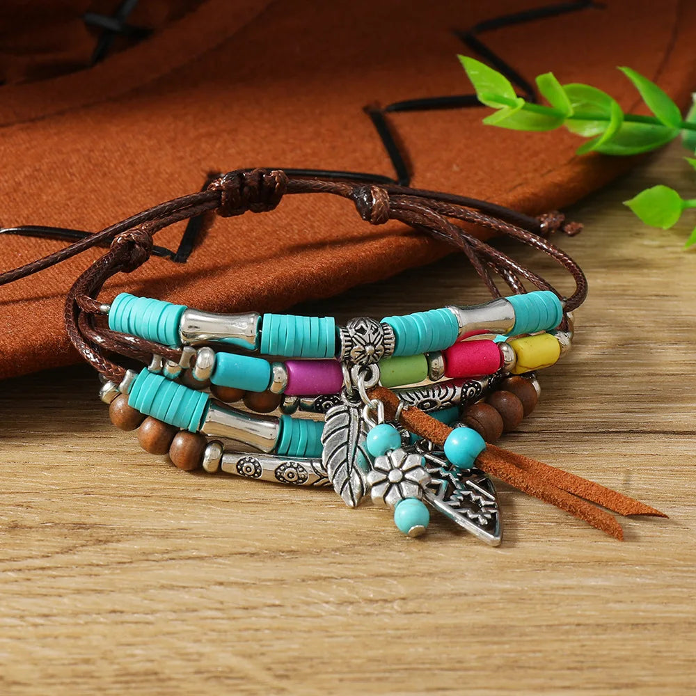 Western Country Hat Animal Head Leaf Feather Women Charm Bracelets Women Leather Bracelets Men Bangle Wholesale Jewelry Gift