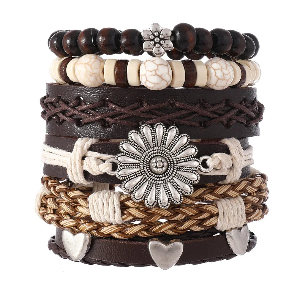 Vintage Ethnic Style Woven Leather Bracelet For Men Bohemian Cross Butterfly Life Tree Leather Bracelets Gifts For Friend