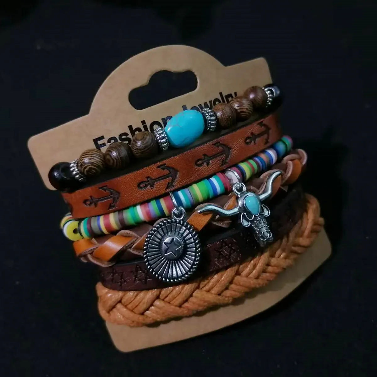 Vintage Feather Casual 6 Pc/set Tree Handmade Men Bracelets Male Women Leather Bracelets Men Bangle Wholesale Jewelry Gift
