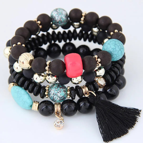 Bohemian Beads Charm Bracelets & Bangles for Women Fashion Love Feather Tassel Bracelet Multilayer Bracelet Femme 2024New