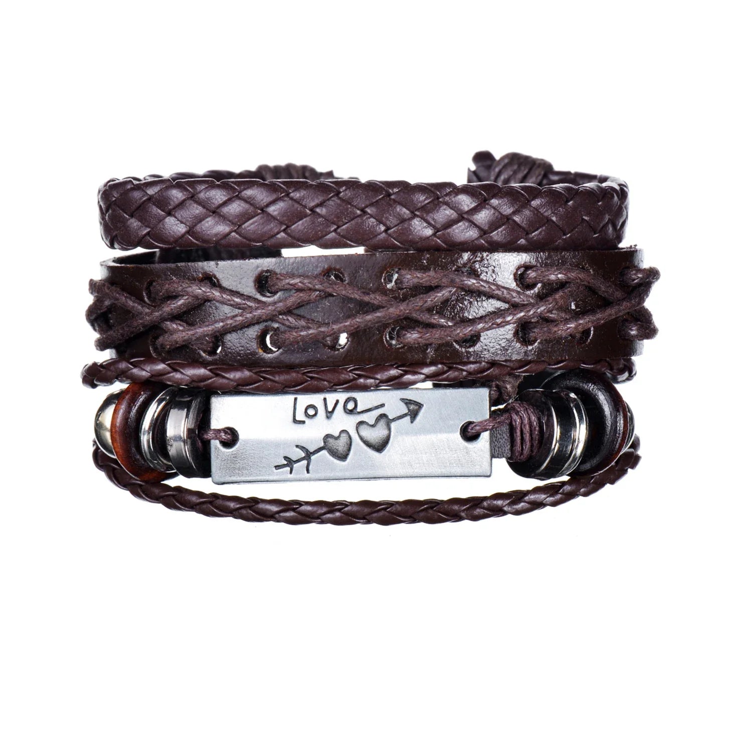 New Trendy Retro 4pcs/Set Bracelets & Bangles Men's Multilayer Black Leather Jewelry Charm Pulseiras Boyfriend Wristband