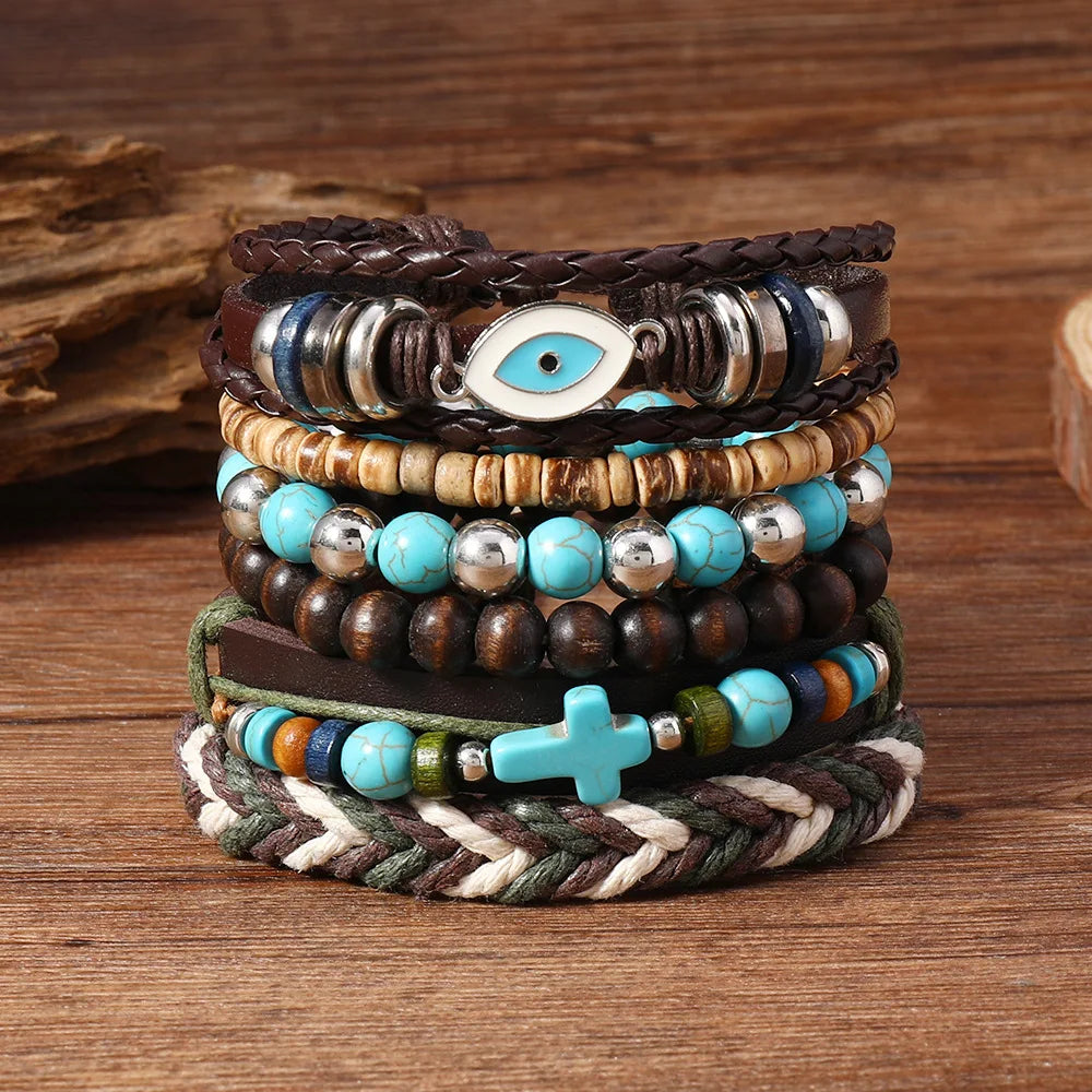 Vintage Ethnic Style Woven Leather Bracelet For Men Bohemian Cross Butterfly Life Tree Leather Bracelets Gifts For Friend