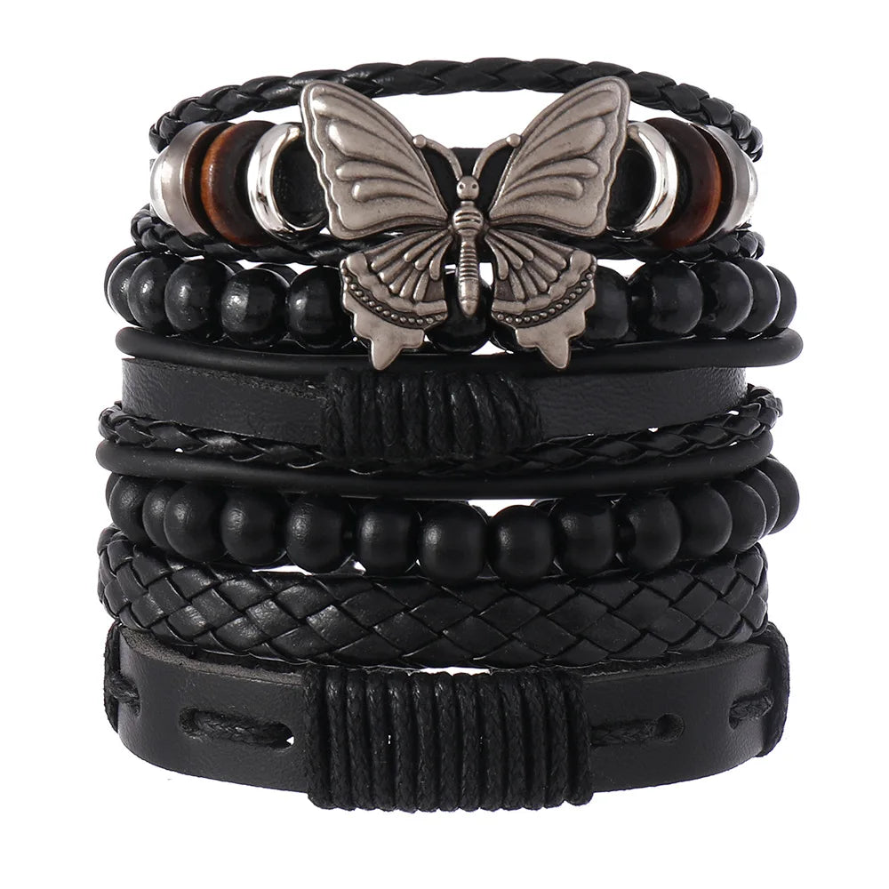 Vintage Ethnic Style Woven Leather Bracelet For Men Bohemian Cross Butterfly Life Tree Leather Bracelets Gifts For Friend