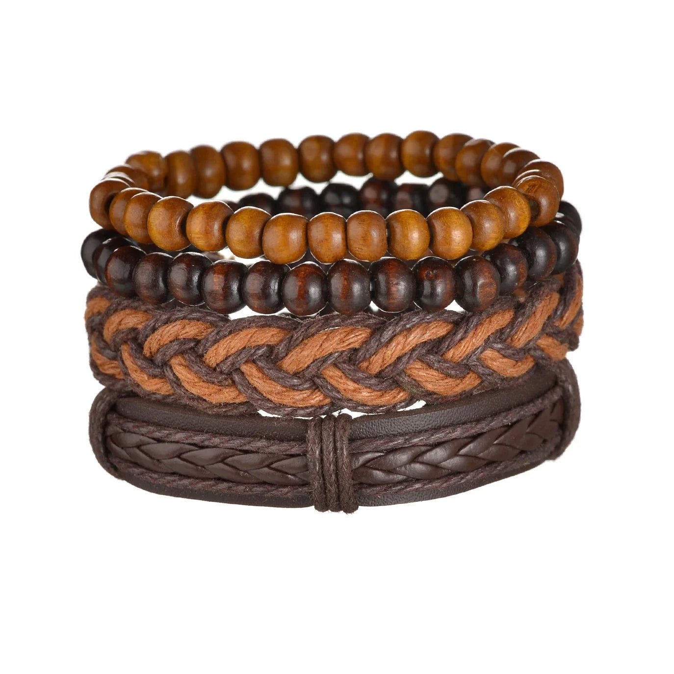 New Trendy Retro 4pcs/Set Bracelets & Bangles Men's Multilayer Black Leather Jewelry Charm Pulseiras Boyfriend Wristband