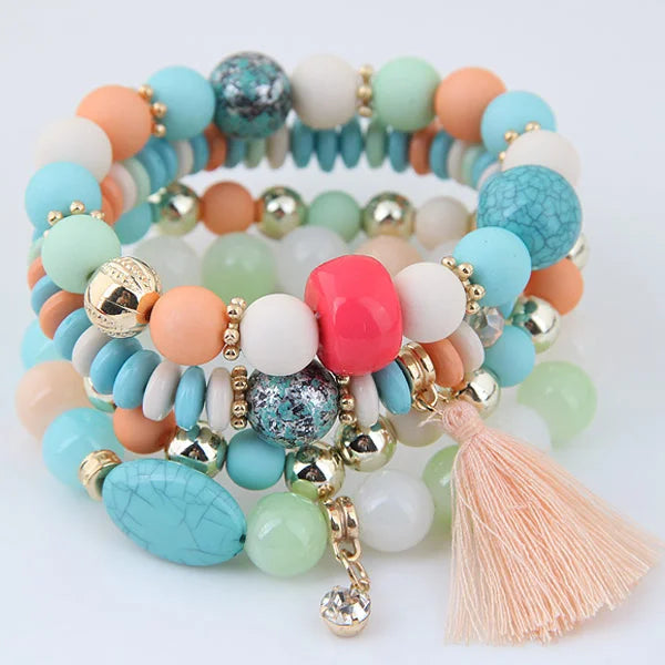 Bohemian Beads Charm Bracelets & Bangles for Women Fashion Love Feather Tassel Bracelet Multilayer Bracelet Femme 2024New