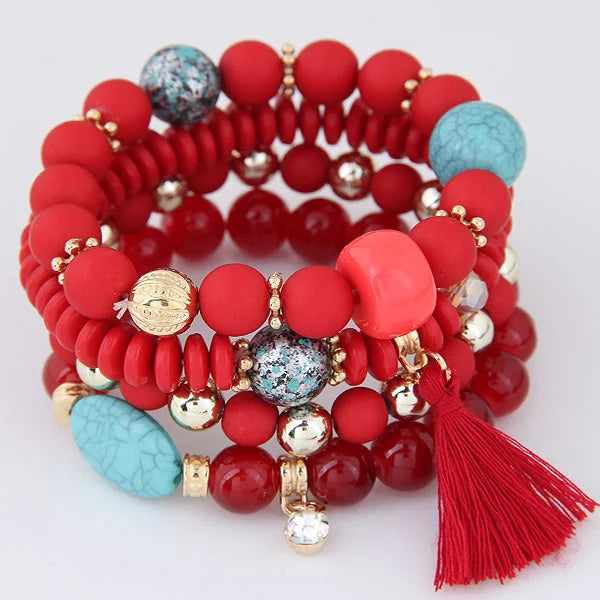 Bohemian Beads Charm Bracelets & Bangles for Women Fashion Love Feather Tassel Bracelet Multilayer Bracelet Femme 2024New