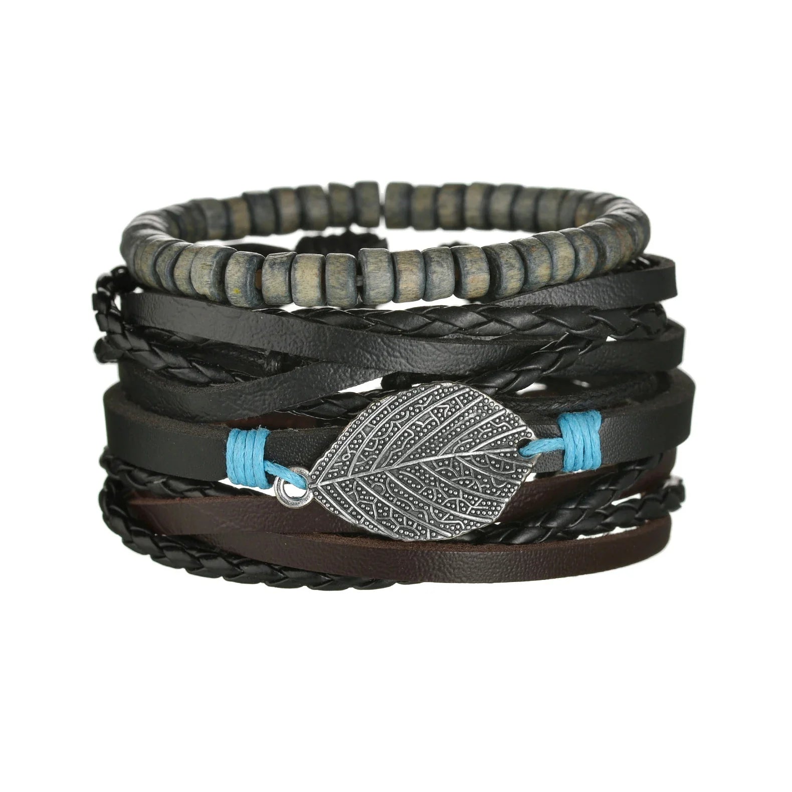New Trendy Retro 4pcs/Set Bracelets & Bangles Men's Multilayer Black Leather Jewelry Charm Pulseiras Boyfriend Wristband