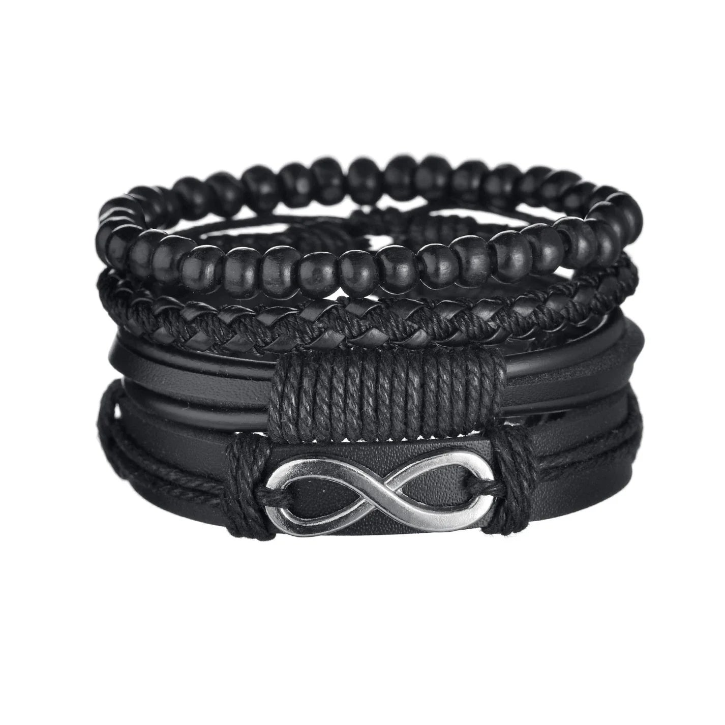 New Trendy Retro 4pcs/Set Bracelets & Bangles Men's Multilayer Black Leather Jewelry Charm Pulseiras Boyfriend Wristband