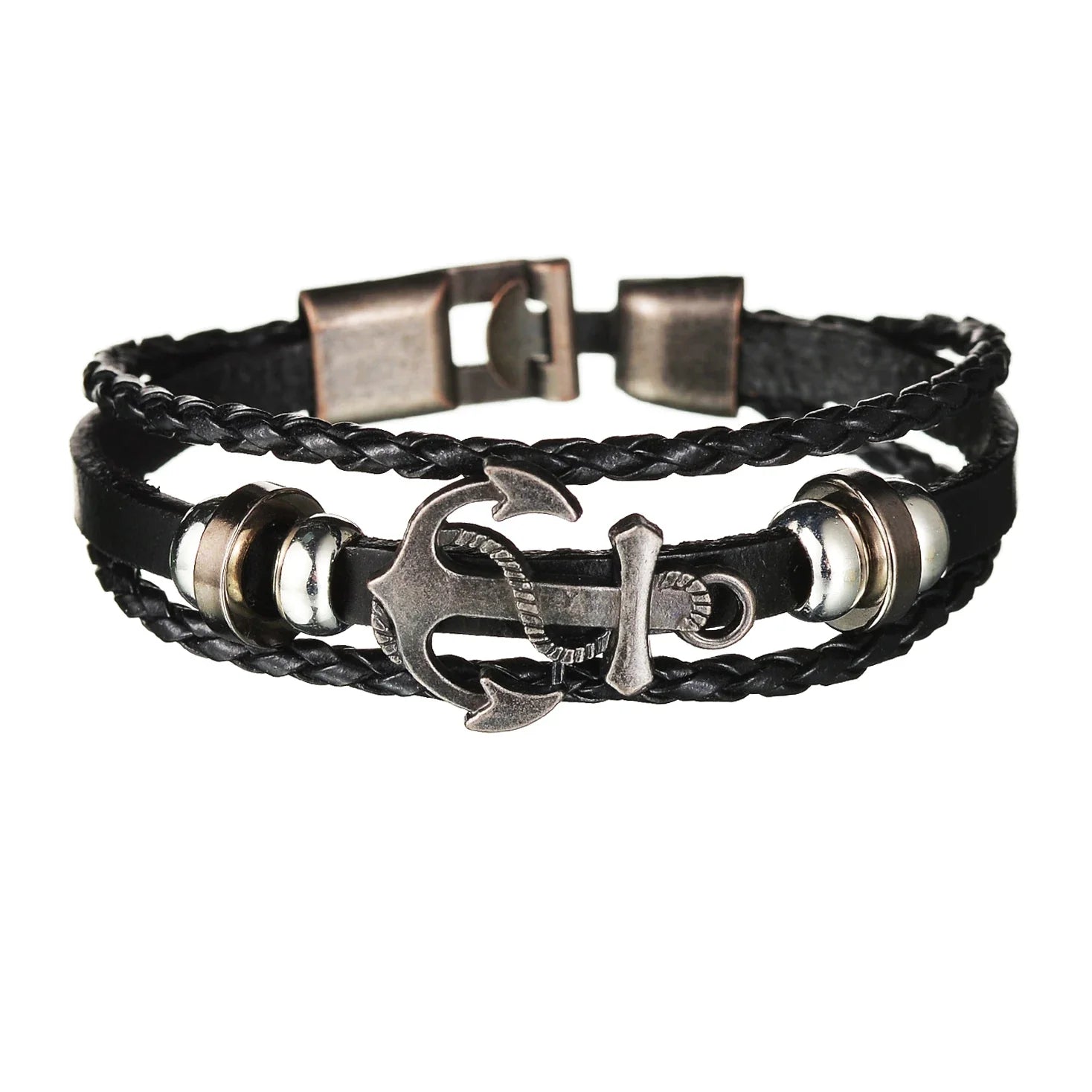 New Trendy Retro 4pcs/Set Bracelets & Bangles Men's Multilayer Black Leather Jewelry Charm Pulseiras Boyfriend Wristband