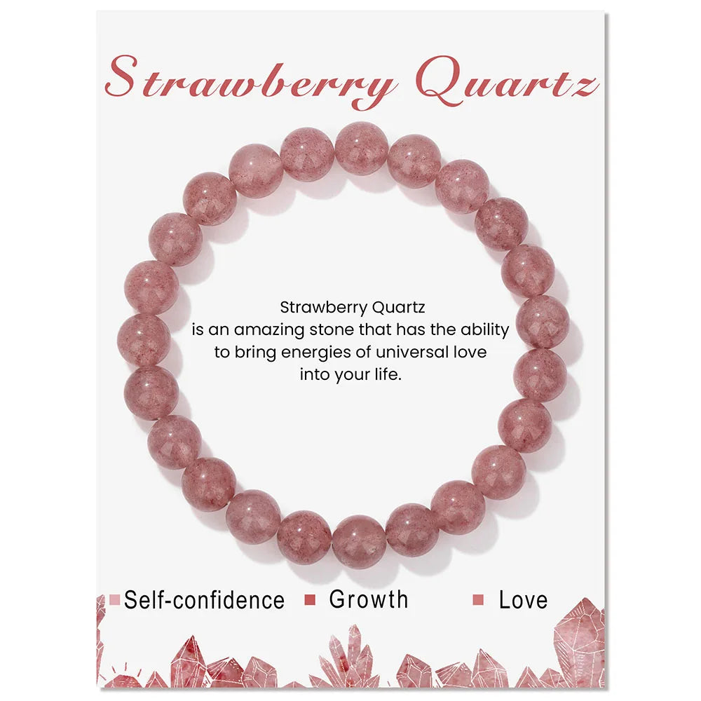 Healing Crystal Stone Bracelets With Card Natural Amethysts Lapis Lazuli Rose Quartzs 8mm Beads Bracelets For Women Men Jewelry