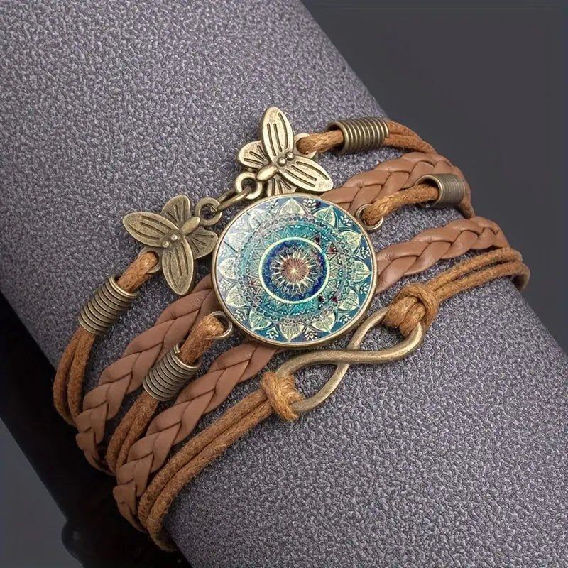 VARIOUS OPTIONS-Classic Mandala Butterfly Infinity Charm Bracelet Vintage Multilayer Brown Woven Leather Bracelets For Women Men