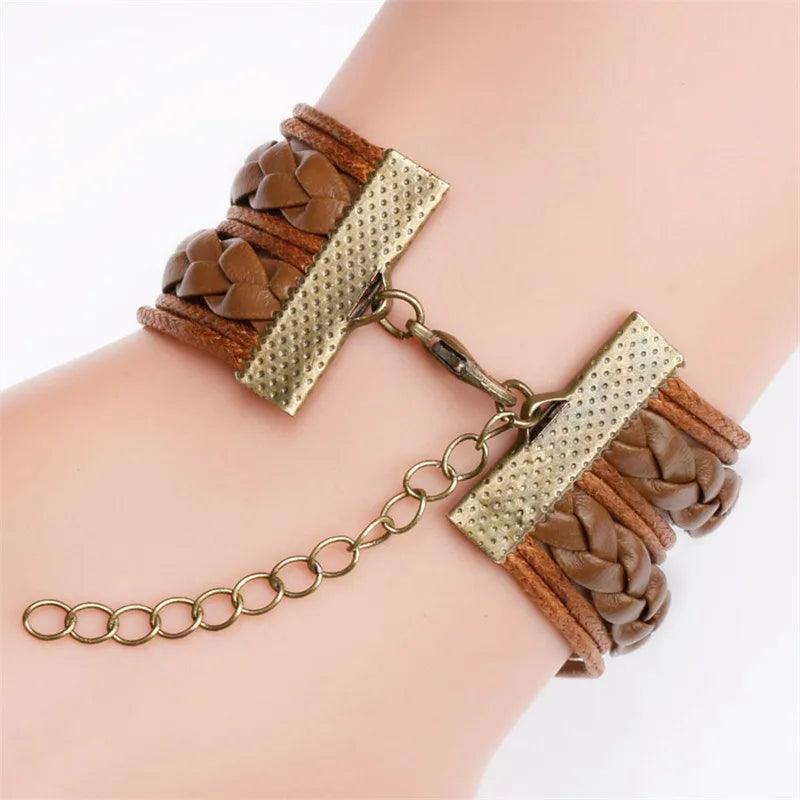 VARIOUS OPTIONS-Classic Mandala Butterfly Infinity Charm Bracelet Vintage Multilayer Brown Woven Leather Bracelets For Women Men