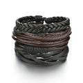 New Trendy Retro 4pcs/Set Bracelets & Bangles Men's Multilayer Black Leather Jewelry Charm Pulseiras Boyfriend Wristband