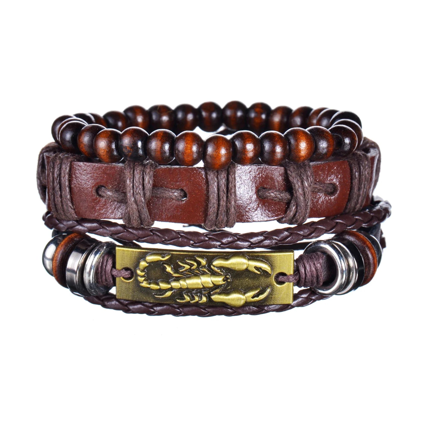 New Trendy Retro 4pcs/Set Bracelets & Bangles Men's Multilayer Black Leather Jewelry Charm Pulseiras Boyfriend Wristband