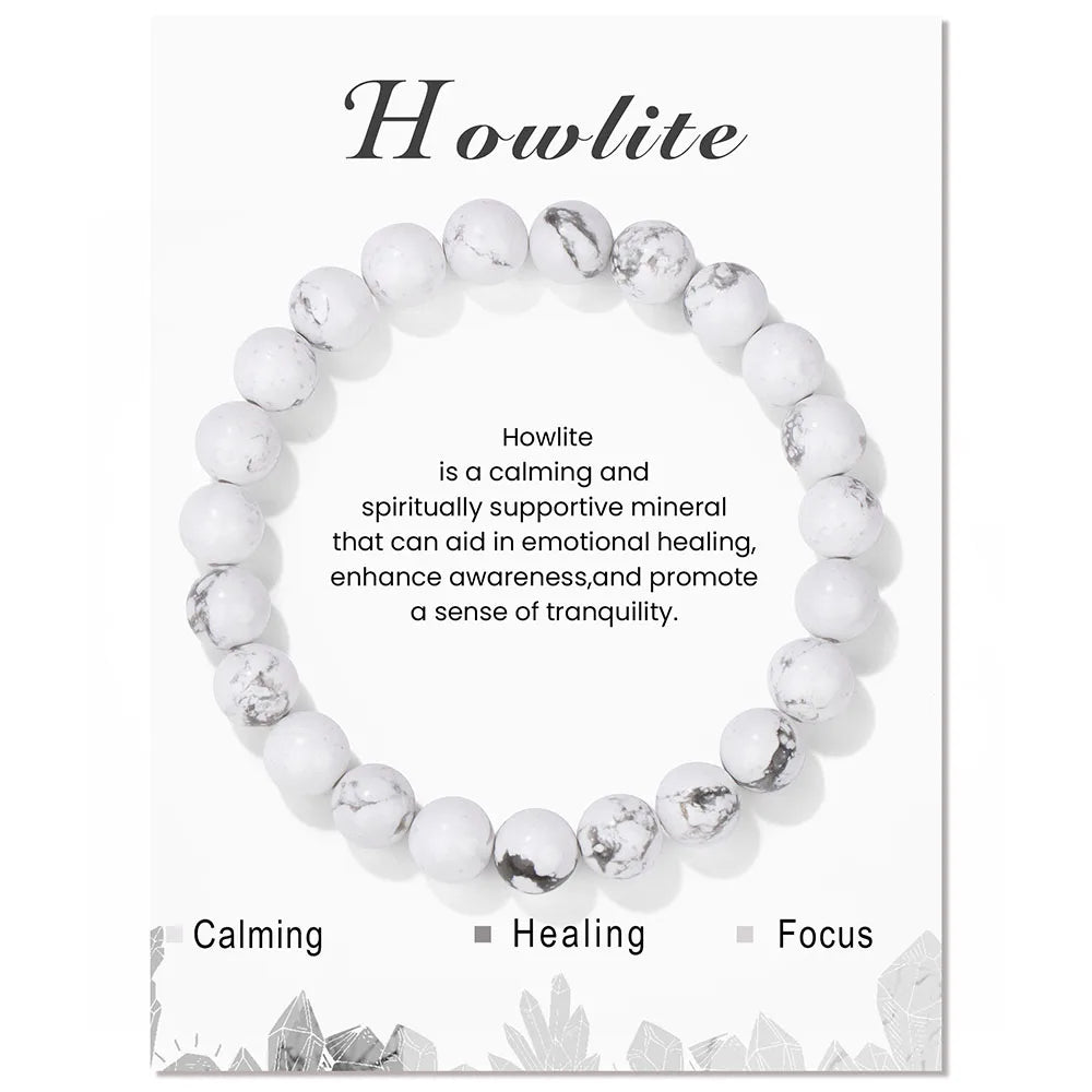 Healing Crystal Stone Bracelets With Card Natural Amethysts Lapis Lazuli Rose Quartzs 8mm Beads Bracelets For Women Men Jewelry