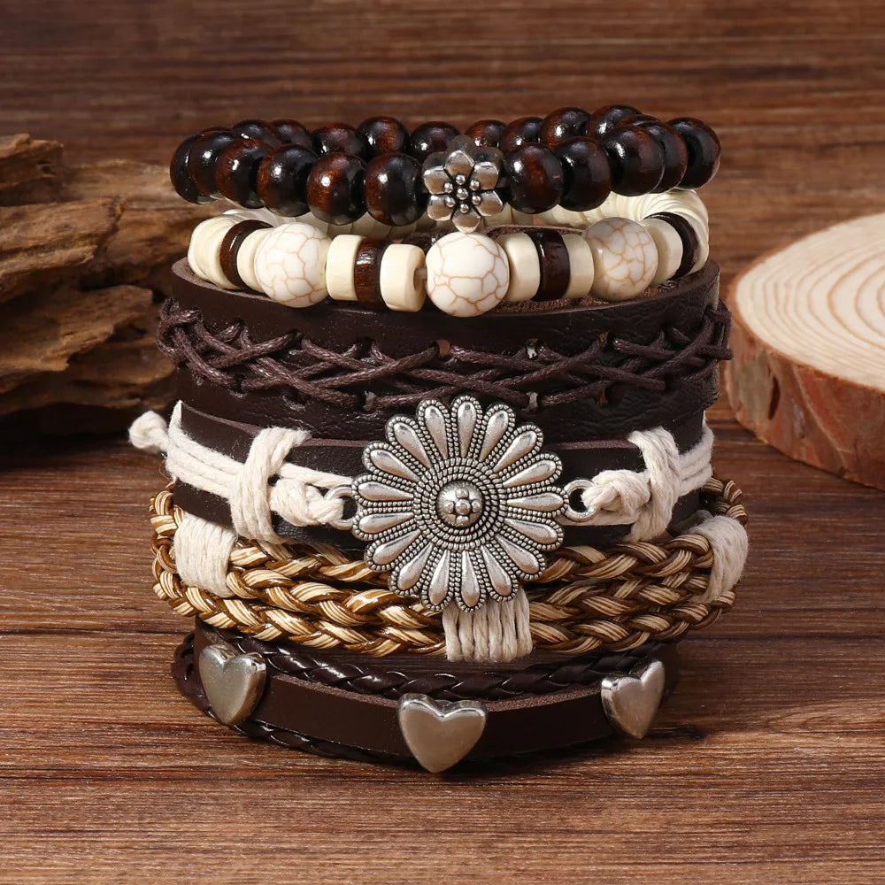 Vintage Ethnic Style Woven Leather Bracelet For Men Bohemian Cross Butterfly Life Tree Leather Bracelets Gifts For Friend