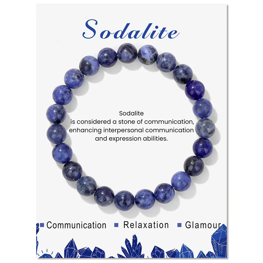 Healing Crystal Stone Bracelets With Card Natural Amethysts Lapis Lazuli Rose Quartzs 8mm Beads Bracelets For Women Men Jewelry