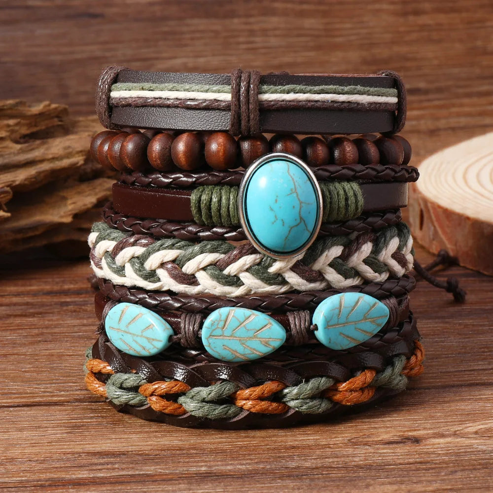 Vintage Ethnic Style Woven Leather Bracelet For Men Bohemian Cross Butterfly Life Tree Leather Bracelets Gifts For Friend