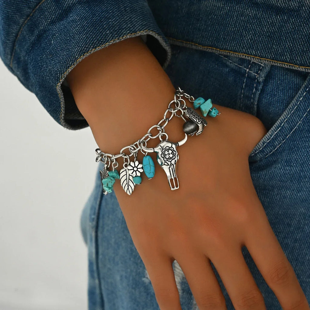 Western Country Hat Animal Head Leaf Feather Women Charm Bracelets Women Leather Bracelets Men Bangle Wholesale Jewelry Gift