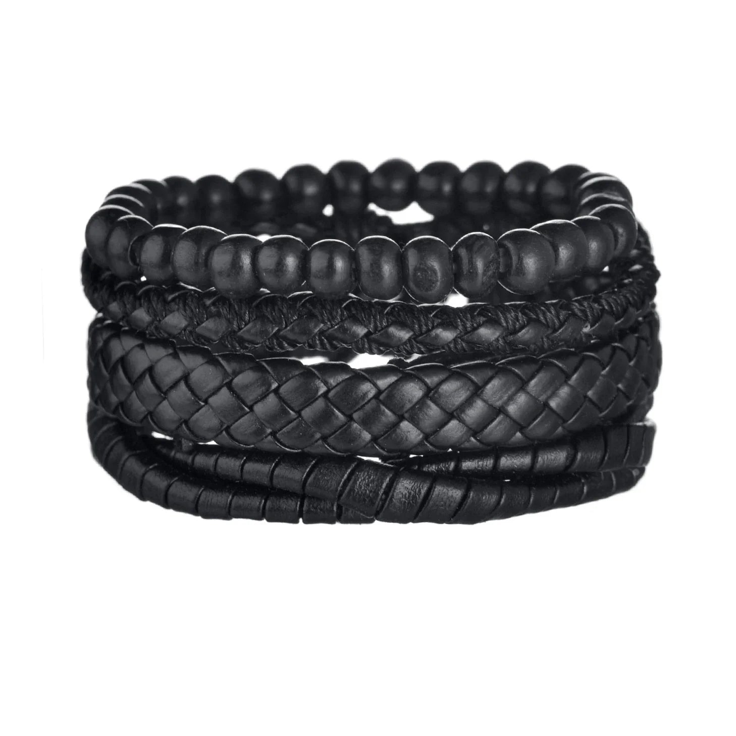 New Trendy Retro 4pcs/Set Bracelets & Bangles Men's Multilayer Black Leather Jewelry Charm Pulseiras Boyfriend Wristband