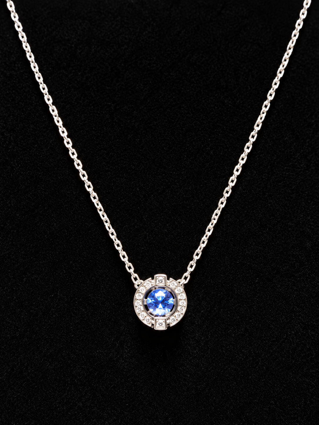 SILVER BLUE CRYSTAL PENDANT NECKLACE | SAPPHIRE HALO PENDANT NECKLACE