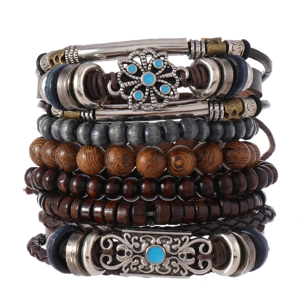 Vintage Ethnic Style Woven Leather Bracelet For Men Bohemian Cross Butterfly Life Tree Leather Bracelets Gifts For Friend