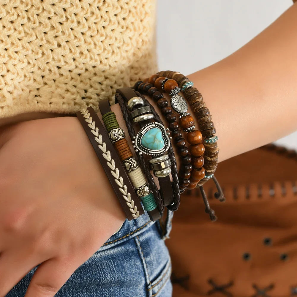 Western Country Hat Animal Head Leaf Feather Women Charm Bracelets Women Leather Bracelets Men Bangle Wholesale Jewelry Gift