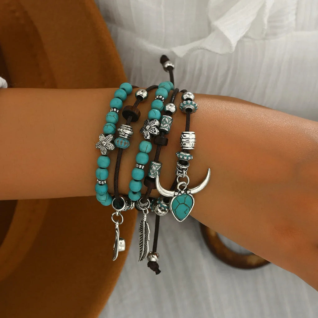 Western Country Hat Animal Head Leaf Feather Women Charm Bracelets Women Leather Bracelets Men Bangle Wholesale Jewelry Gift