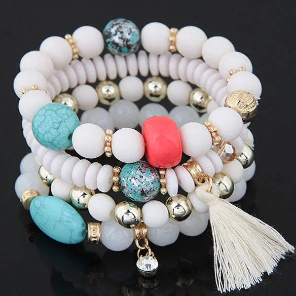 Bohemian Beads Charm Bracelets & Bangles for Women Fashion Love Feather Tassel Bracelet Multilayer Bracelet Femme 2024New