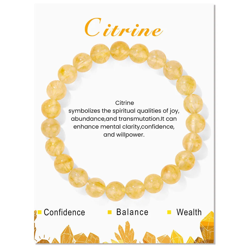 Healing Crystal Stone Bracelets With Card Natural Amethysts Lapis Lazuli Rose Quartzs 8mm Beads Bracelets For Women Men Jewelry