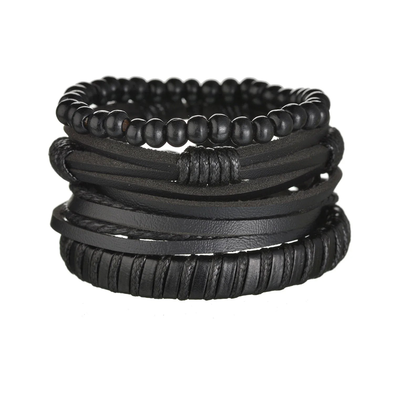 New Trendy Retro 4pcs/Set Bracelets & Bangles Men's Multilayer Black Leather Jewelry Charm Pulseiras Boyfriend Wristband