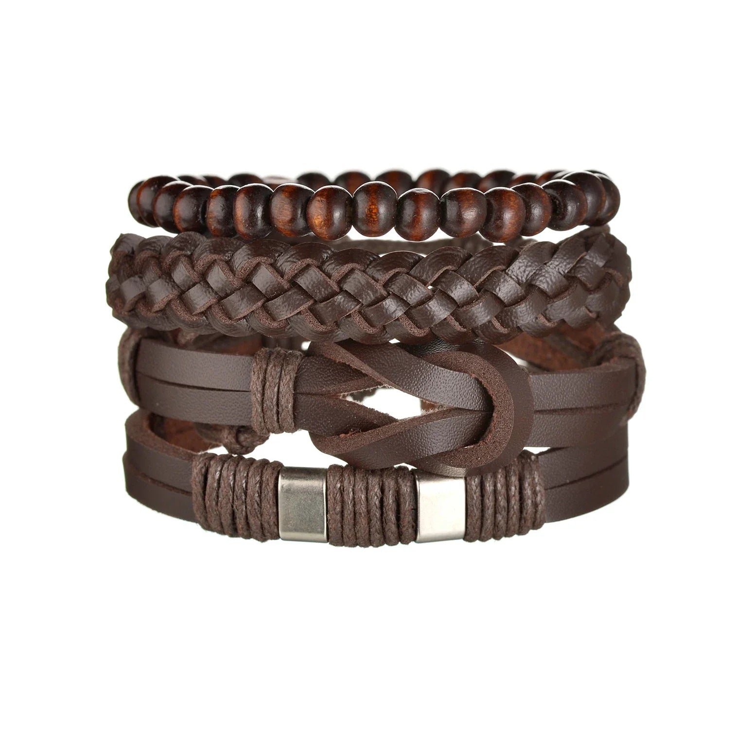 New Trendy Retro 4pcs/Set Bracelets & Bangles Men's Multilayer Black Leather Jewelry Charm Pulseiras Boyfriend Wristband