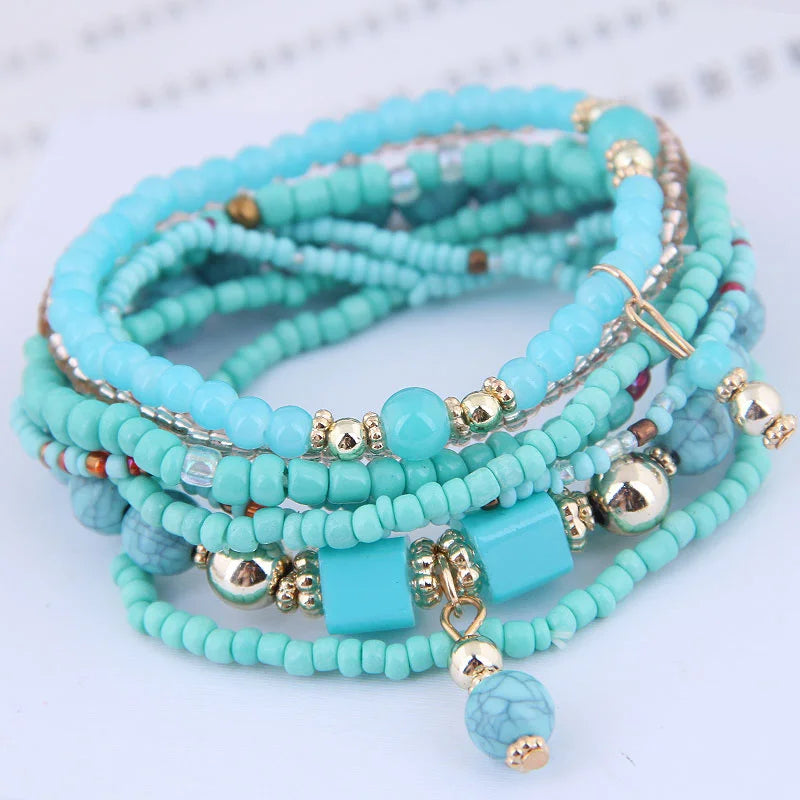 Bohemian Beads Charm Bracelets & Bangles for Women Fashion Love Feather Tassel Bracelet Multilayer Bracelet Femme 2024New