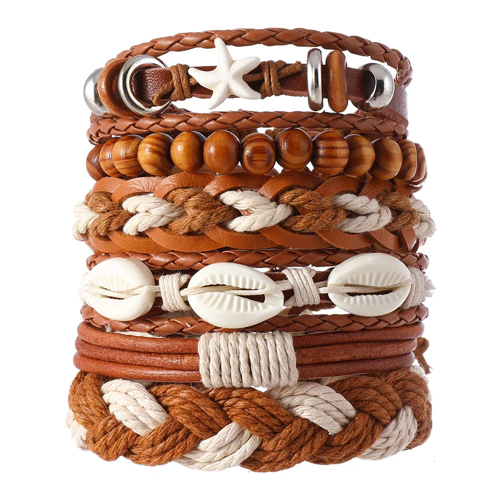 Vintage Ethnic Style Woven Leather Bracelet For Men Bohemian Cross Butterfly Life Tree Leather Bracelets Gifts For Friend