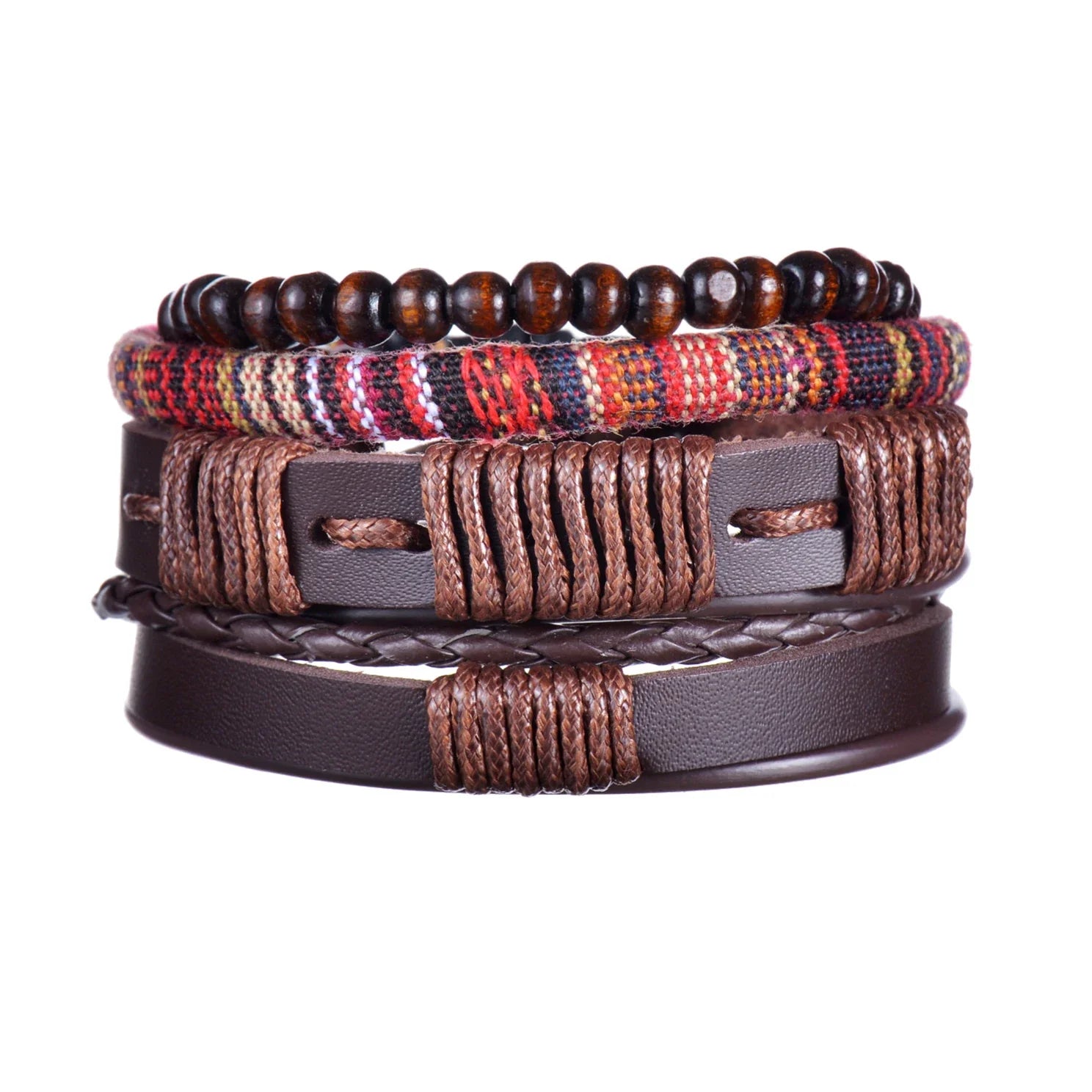 New Trendy Retro 4pcs/Set Bracelets & Bangles Men's Multilayer Black Leather Jewelry Charm Pulseiras Boyfriend Wristband