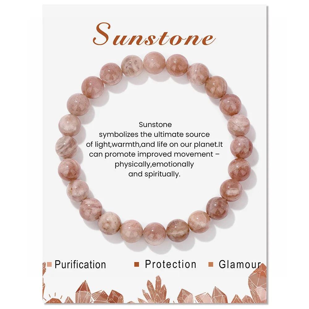 Healing Crystal Stone Bracelets With Card Natural Amethysts Lapis Lazuli Rose Quartzs 8mm Beads Bracelets For Women Men Jewelry
