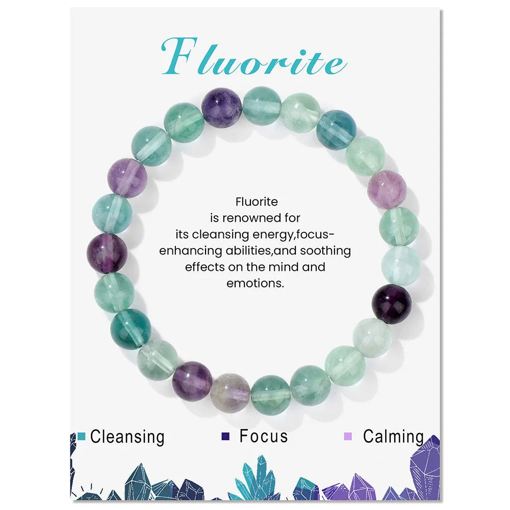 Healing Crystal Stone Bracelets With Card Natural Amethysts Lapis Lazuli Rose Quartzs 8mm Beads Bracelets For Women Men Jewelry