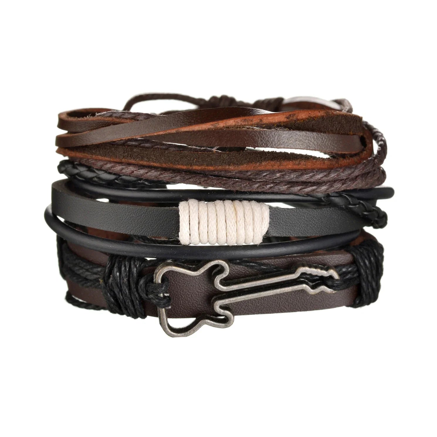 New Trendy Retro 4pcs/Set Bracelets & Bangles Men's Multilayer Black Leather Jewelry Charm Pulseiras Boyfriend Wristband
