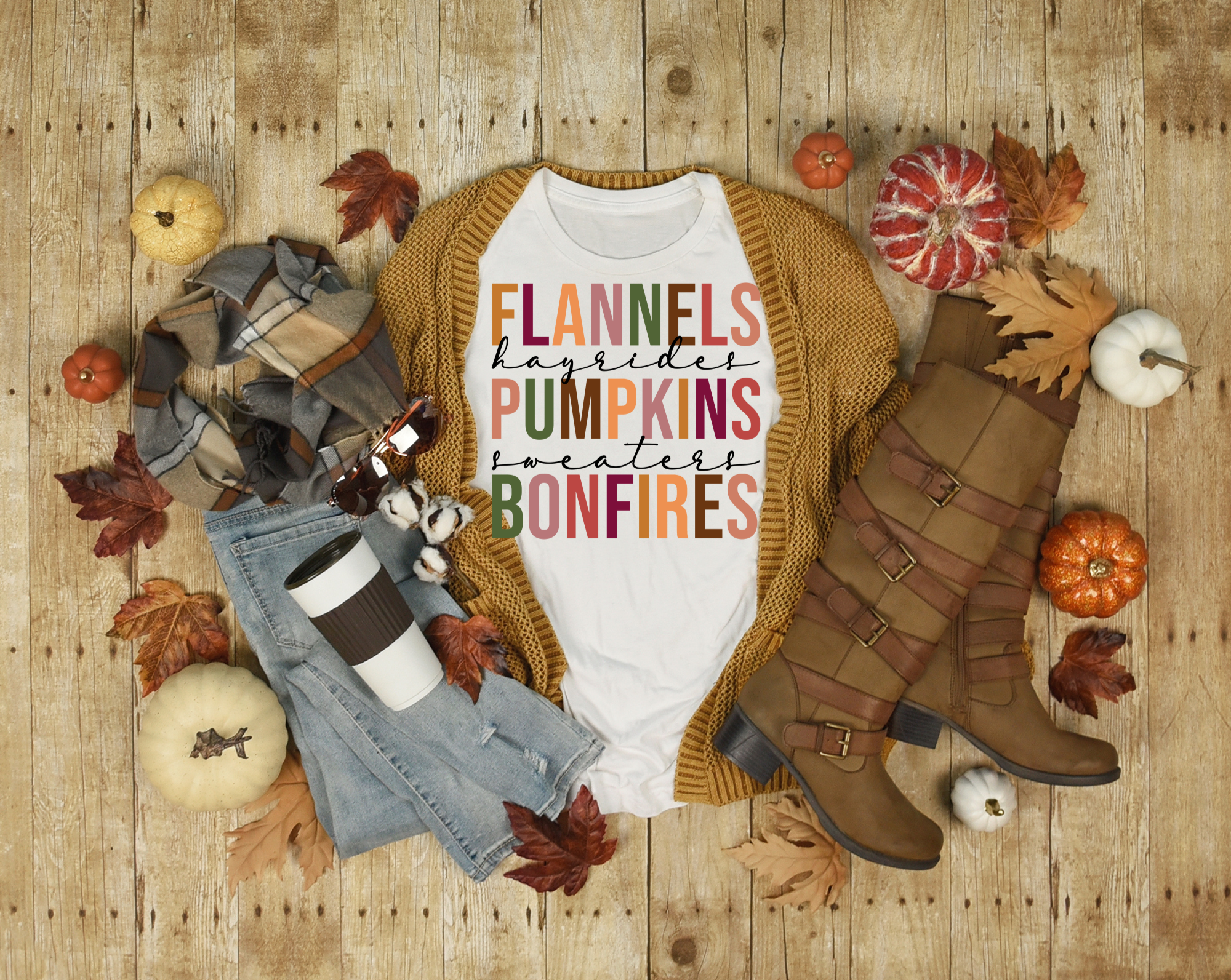 Flannels, Hayrides, Pumpkins, Sweaters and Bonfires Tee