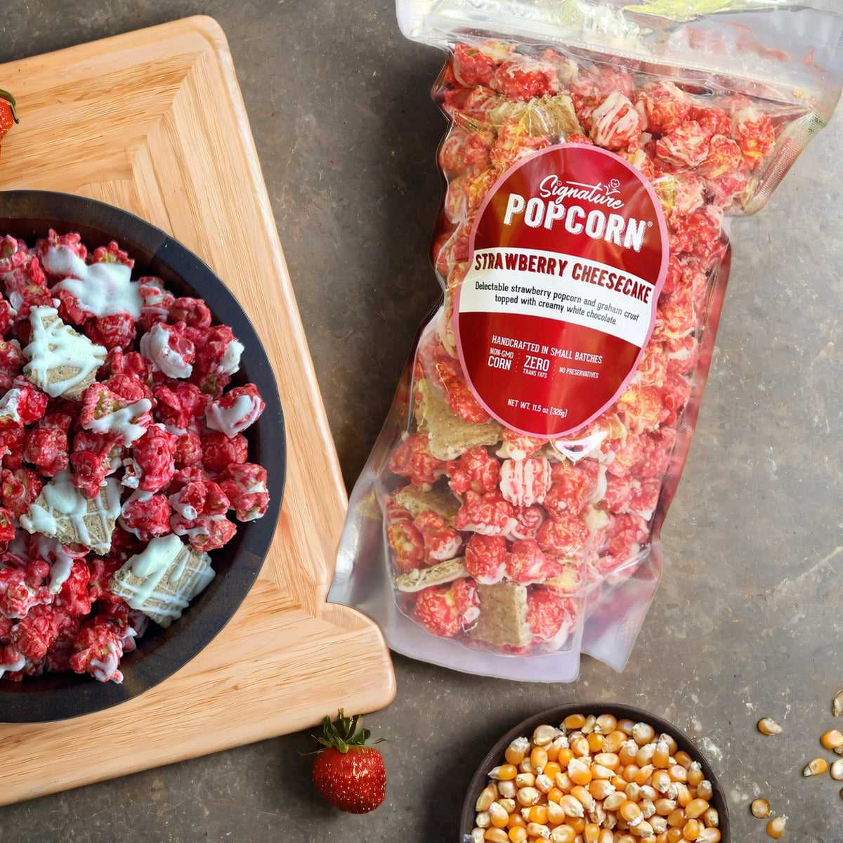 Large Gourmet Strawberry Cheesecake Popcorn Bag