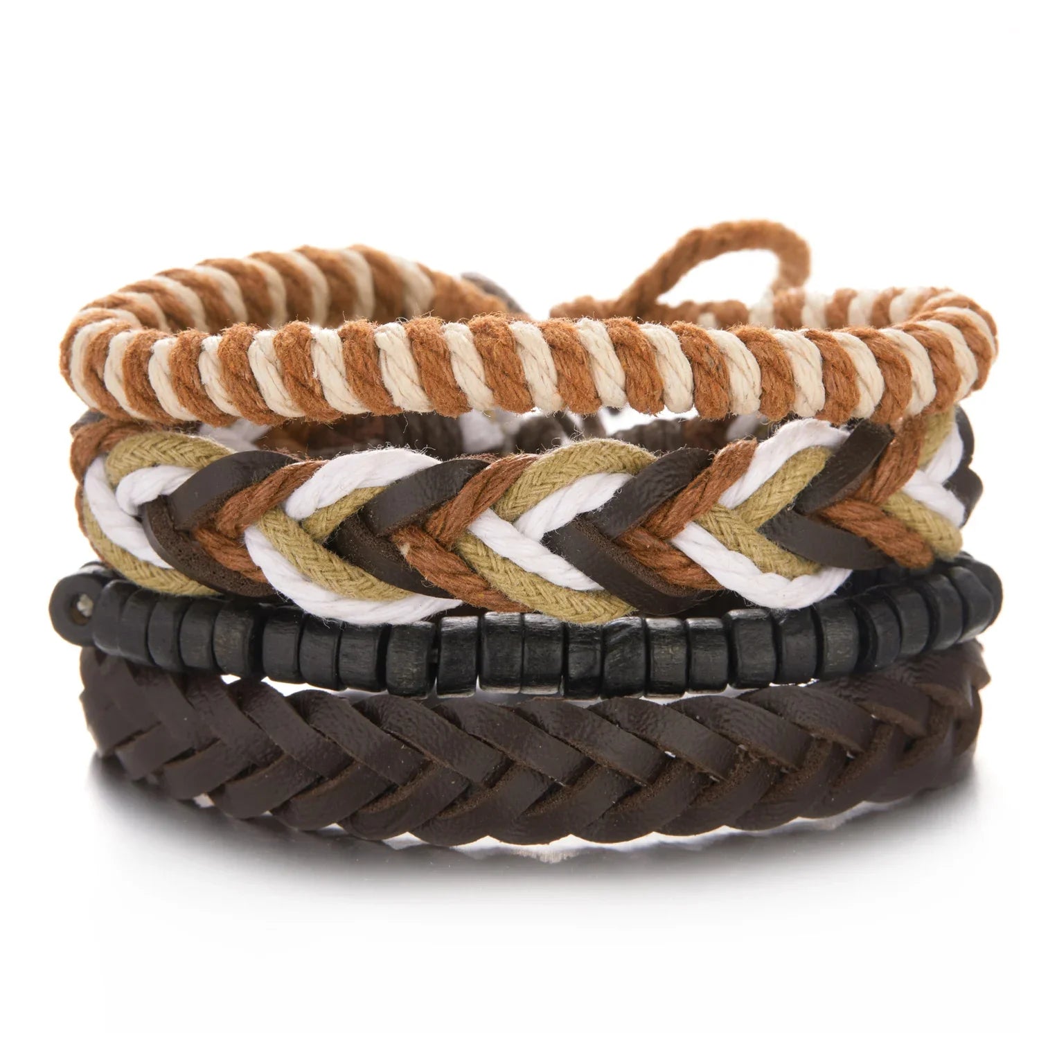Men Bracelets Vintage Multilayer Leather Braid Bracelets Handmade Rope Wrap