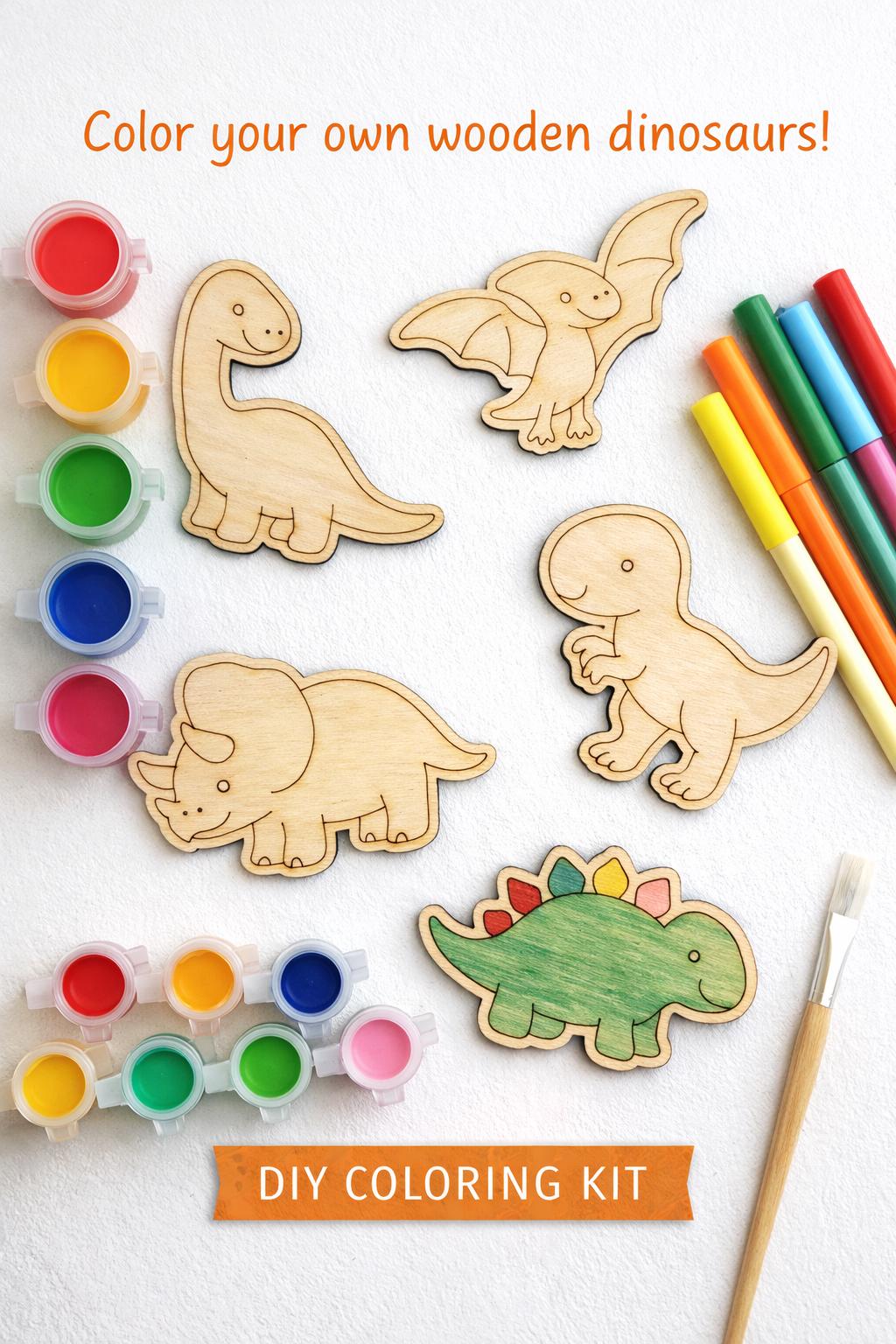 Wood Dinosaur Kit – Laser Cut Wood Craft Set of 5 | Kids Painting Activity