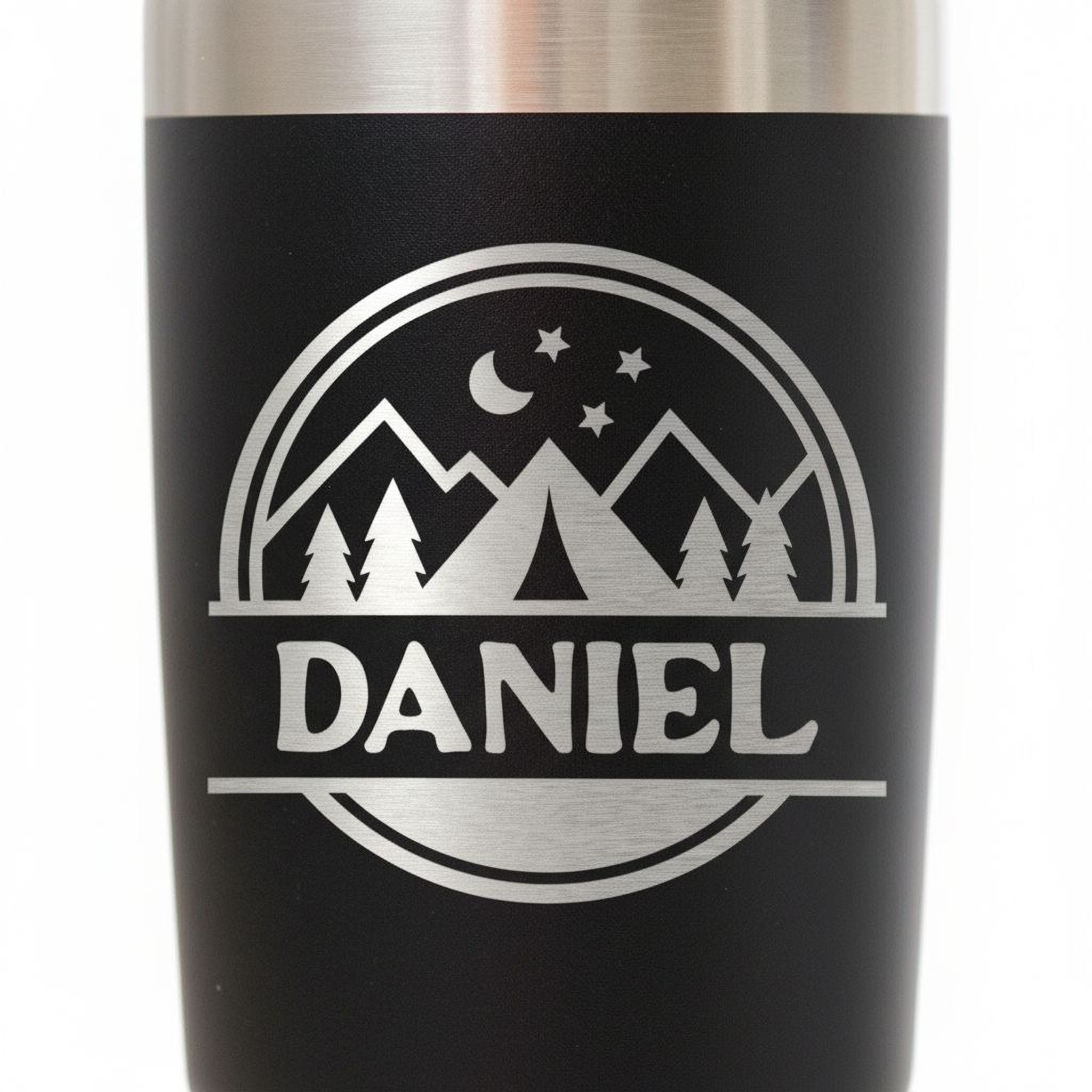 Personalized Camping Tumbler – Insulated Travel Mug with Mountain Stars Design