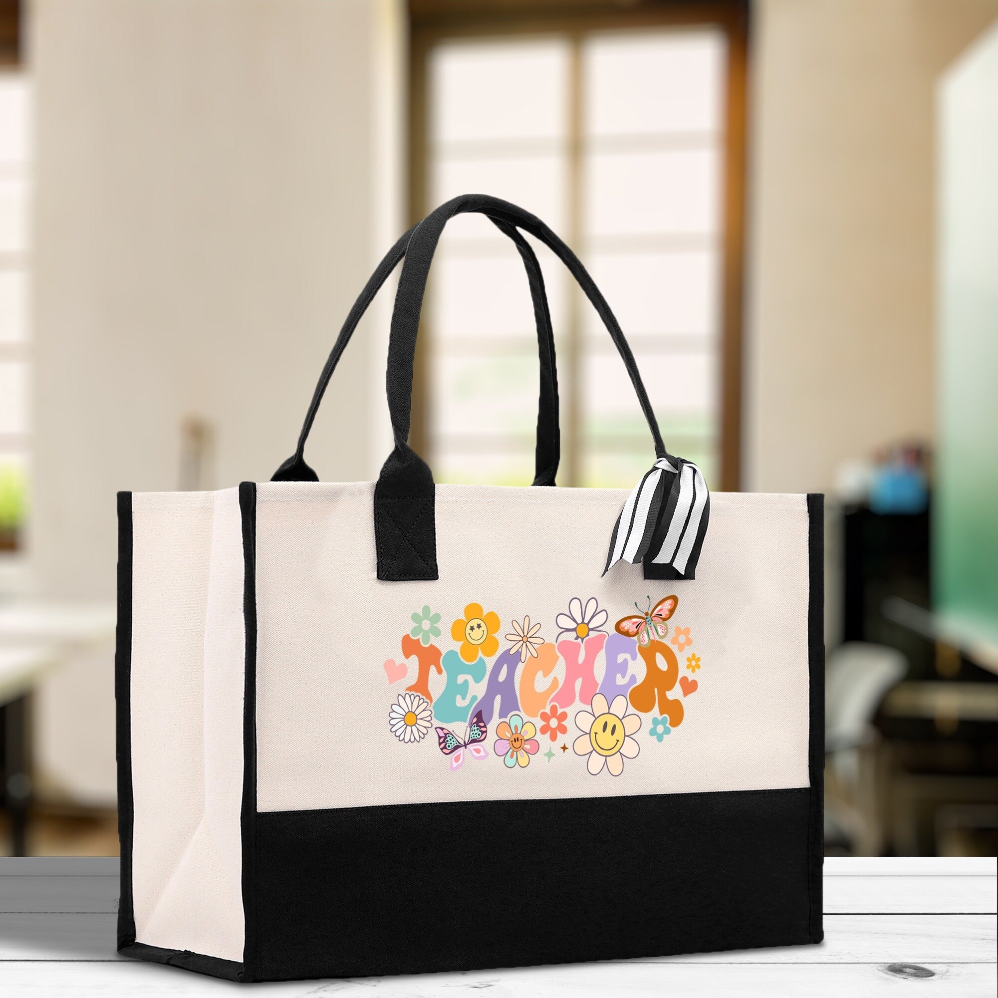 Teacher Floral Tote Bag Teacher Wildflower Graphic Tote Teacher Life Tote Bag Teacher Flower Bag Gift for Teacher Wildflower Book Bag