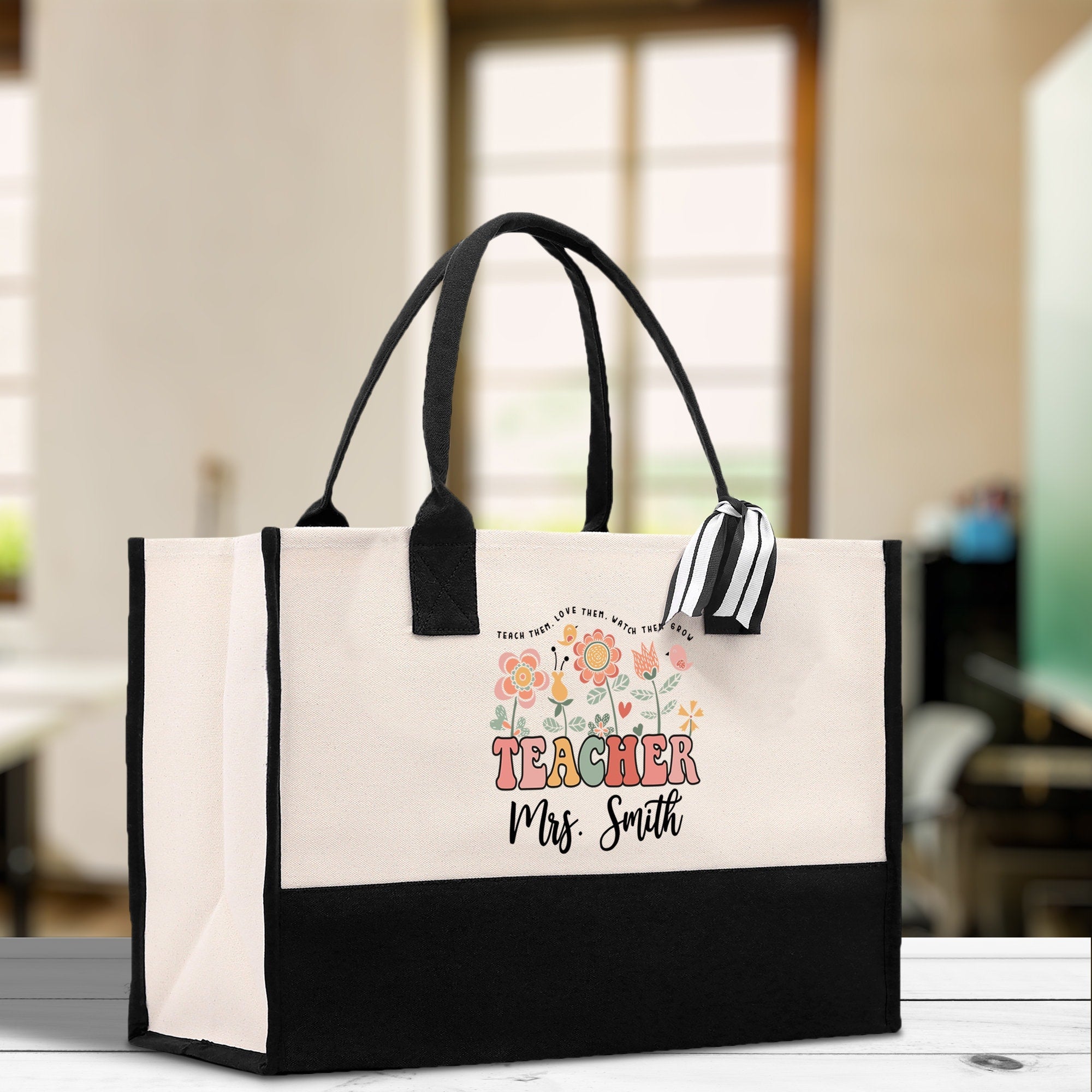 Teacher Floral Tote Bag Teacher Wildflower Graphic Tote Teacher Life Tote Bag Teacher Flower Bag Gift for Teacher Wildflower Book Bag