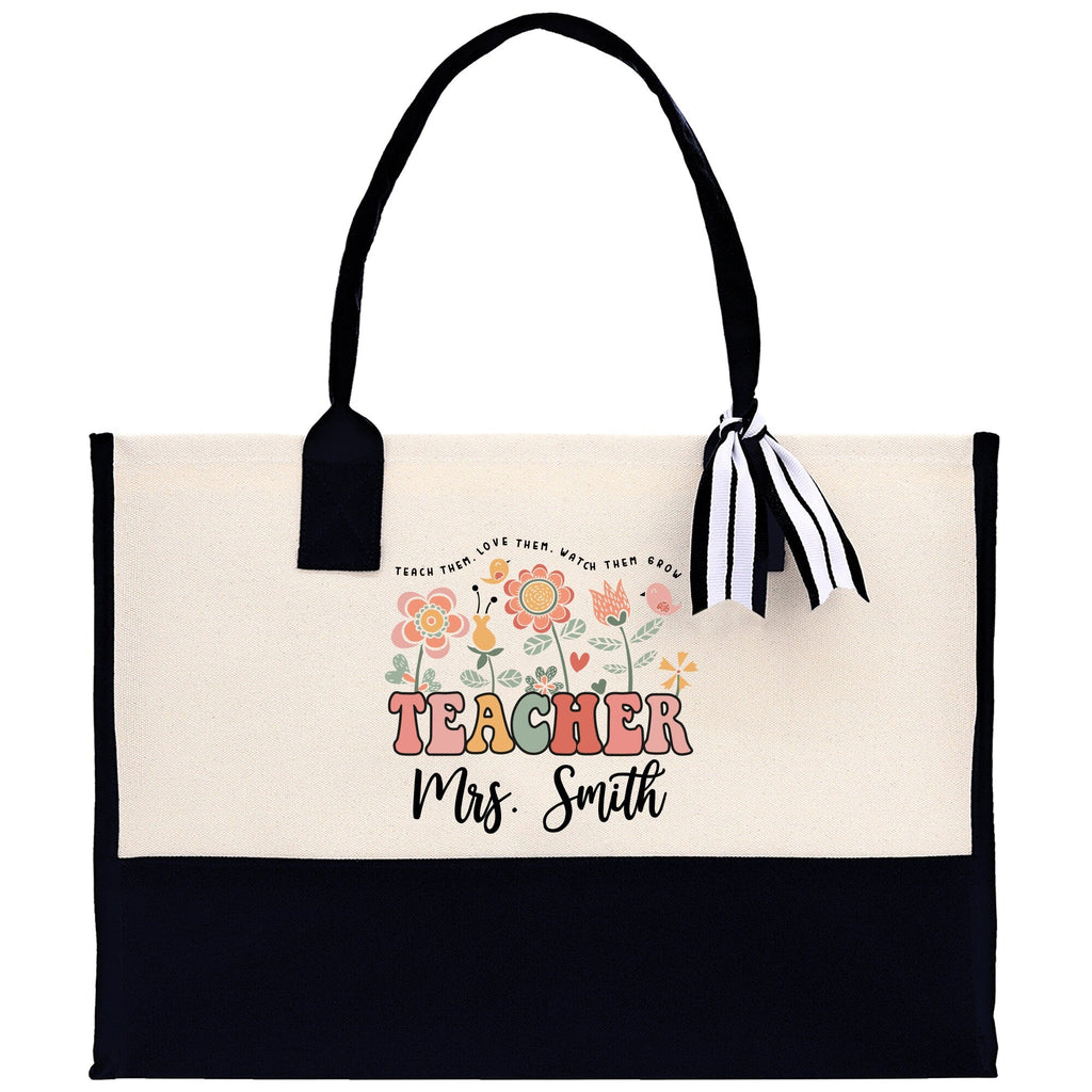 Teacher Floral Tote Bag Teacher Wildflower Graphic Tote Teacher Life Tote Bag Teacher Flower Bag Gift for Teacher Wildflower Book Bag