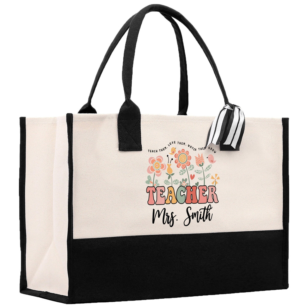 Teacher Floral Tote Bag Teacher Wildflower Graphic Tote Teacher Life Tote Bag Teacher Flower Bag Gift for Teacher Wildflower Book Bag