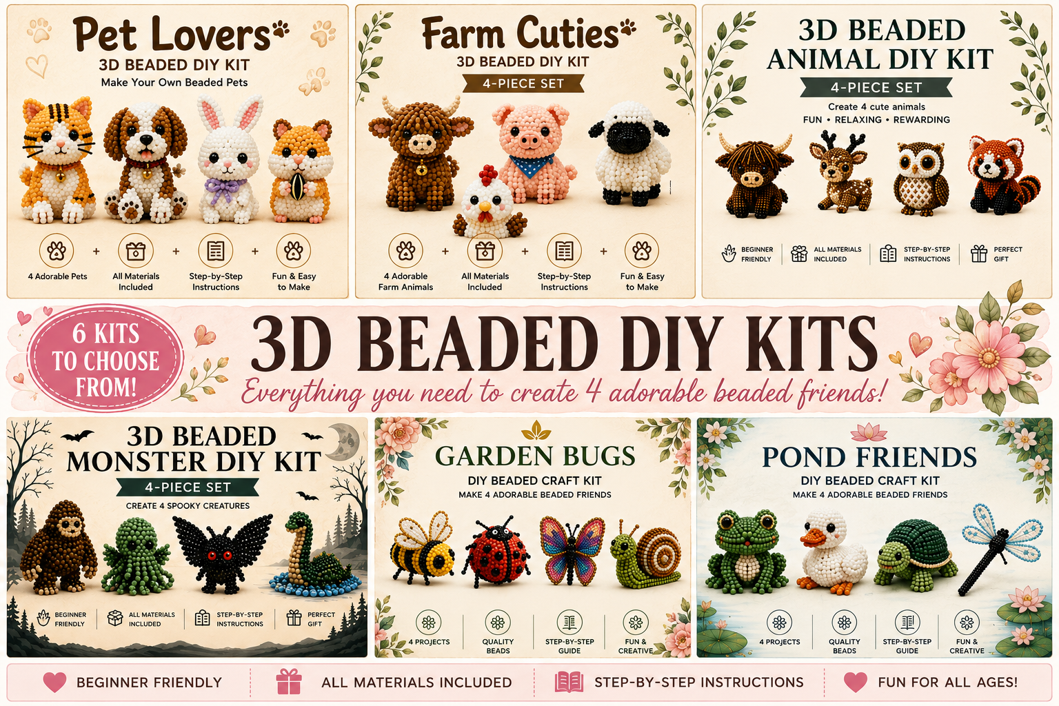3D BEADED DO IT YOURSELF CRAFT KITS - FOR ALL AGES