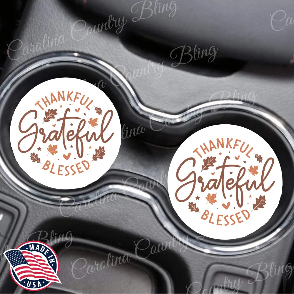 Thankful, Grateful, Blessed - Car Coasters